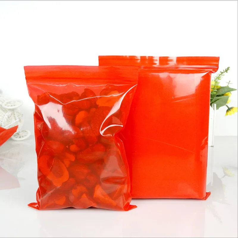 12Wires Thickened PE Ziplock Bag 100pcs/Lot Red Color Zipper Bags Self Sealing Plastic Food Bags Ziplock Poly Bags