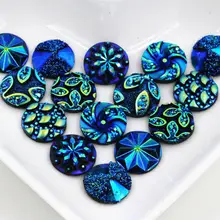 Новые модные кабошоны из смолы с плоской задней поверхностью в цветочном стиле, 40 шт., 12 мм, смешанные Синие Цвета