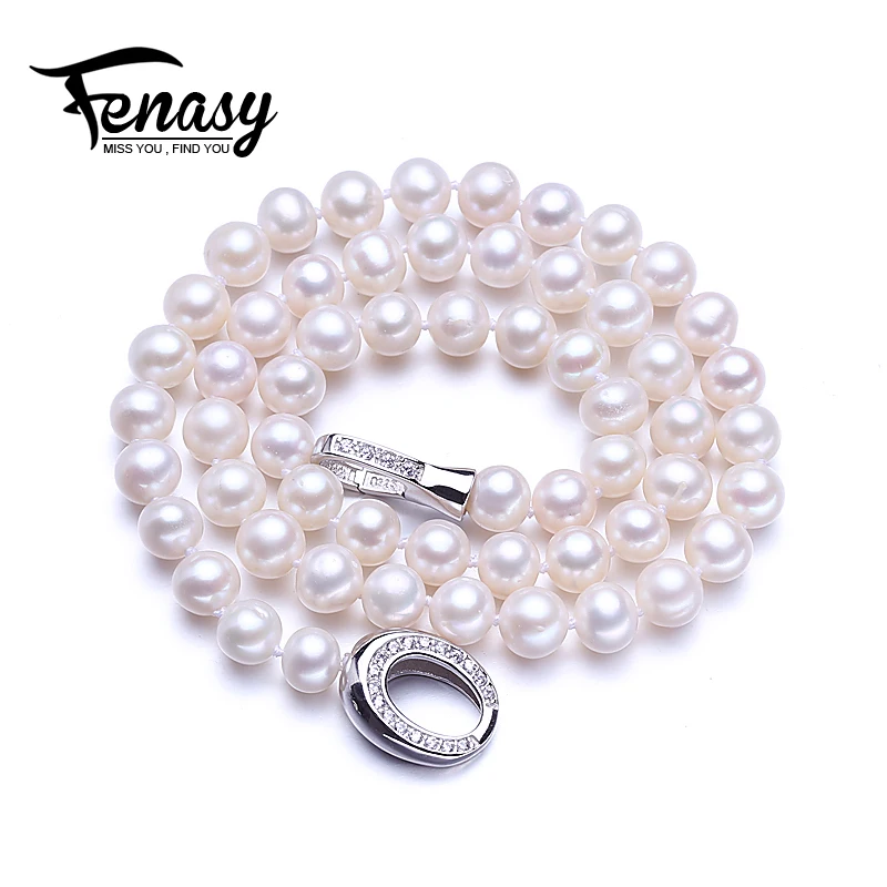 

FENASY 2018 new freshwater oval pearl necklace for women 7-8mm pearl jewelry cute/romantic necklace for women love wedding