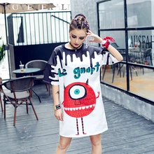 Летняя индивидуальная Новая женская футболка Европа тренд уличная одежда с Граффити футболка молодежный дизайн свободная длинная новая футболка