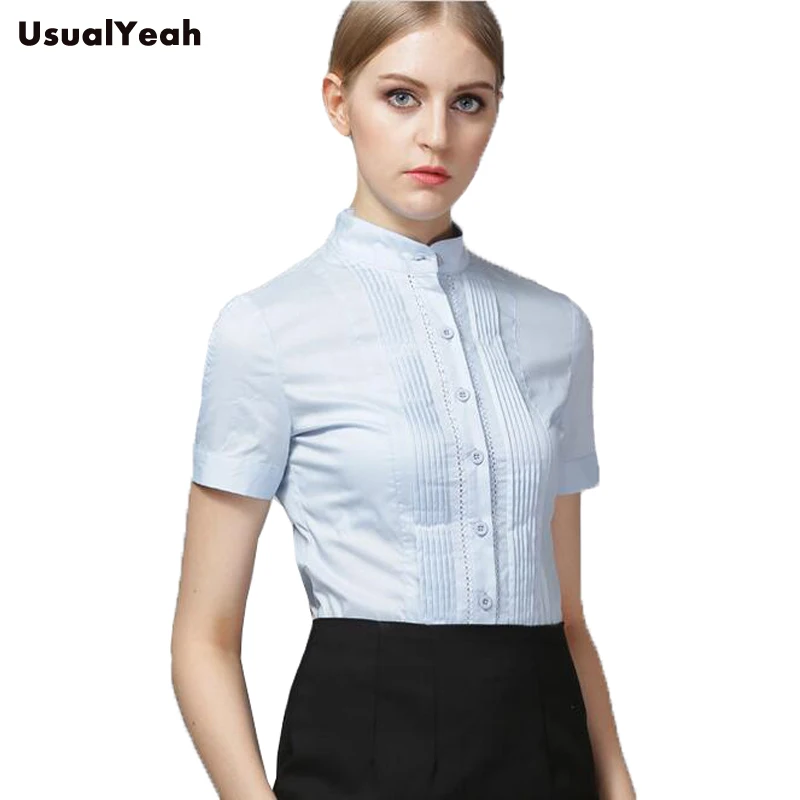 new-summer-style-women-body-shirt-lace-patchwork-formal-short-sleeve-office-blouses-shirts-white-blue-sy0277-s-xxl