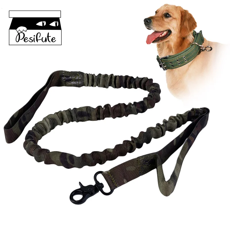 Military Outdoor Tactical Dog Bungee Leash Elastic Nylon Dog Leash Rope Dual Handle And Metal