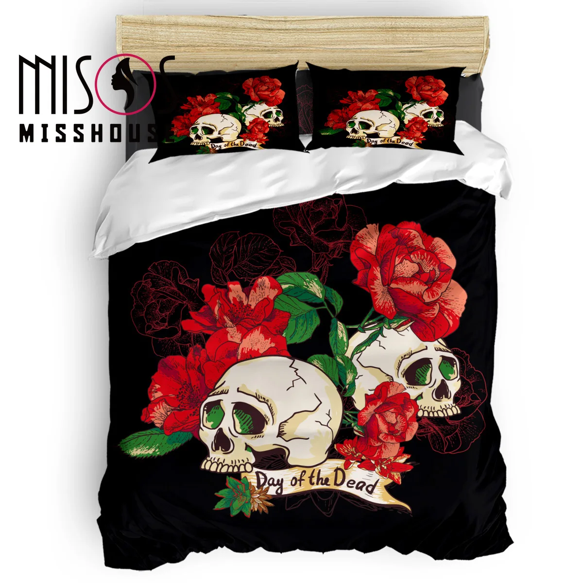 

MISSHOUSE Red Rose Mexico Skull Duvet Cover Set Bed Sheets Comforter Cover Pillowcases Twin Full Queen King 4pcs Bedding Sets