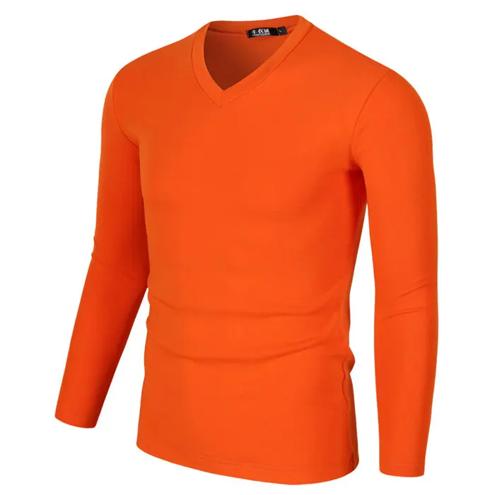 ARCSINX облегающая Мужская футболка размера плюс 6XL 5XL 4XL 3XL с v-образным вырезом футболка с длинным рукавом для мужчин одежда для фитнеса облегающая модная футболка для мужчин - Цвет: Оранжевый
