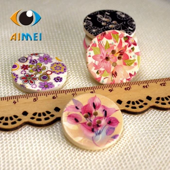 

50pcs/lot Round Painting Flower Wooden Painting Buttons For Clothes Sewing Decorative Button For DIY Gift Decoration Card