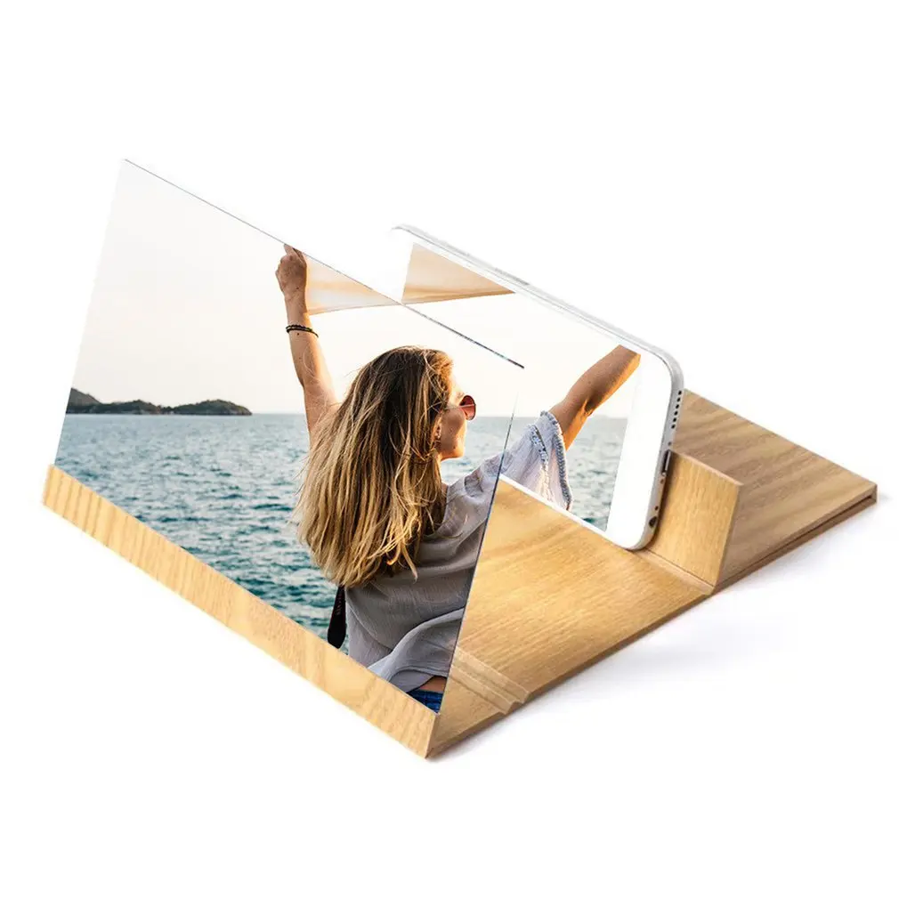 

Wood grain 12 inch mobile phone sn amplifier wood grain mobile phone bracket amplifier HD 3D movie