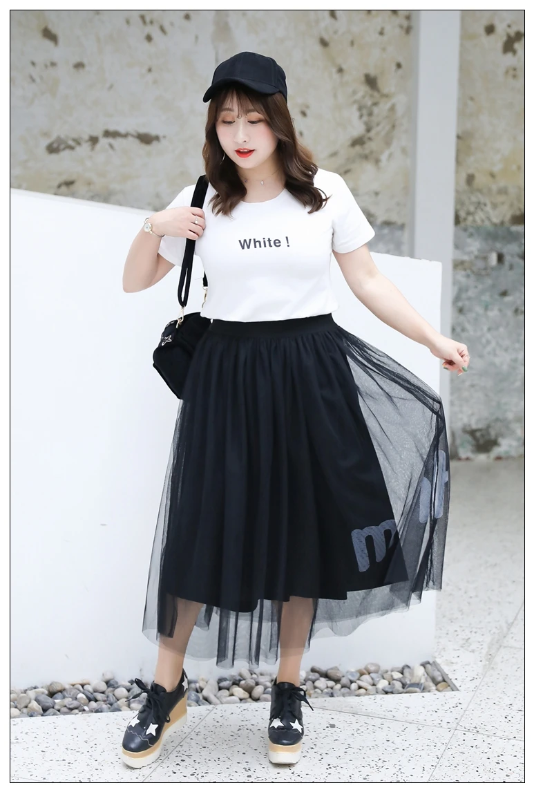 summer plus size long skirt for women casual loose elastic waist large voile mesh pleated skirts black 4XL 5XL 6XL 7XL 8XL