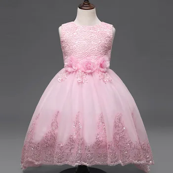 

Baby girls summer trade LACE hook flower dress tail wedding dress