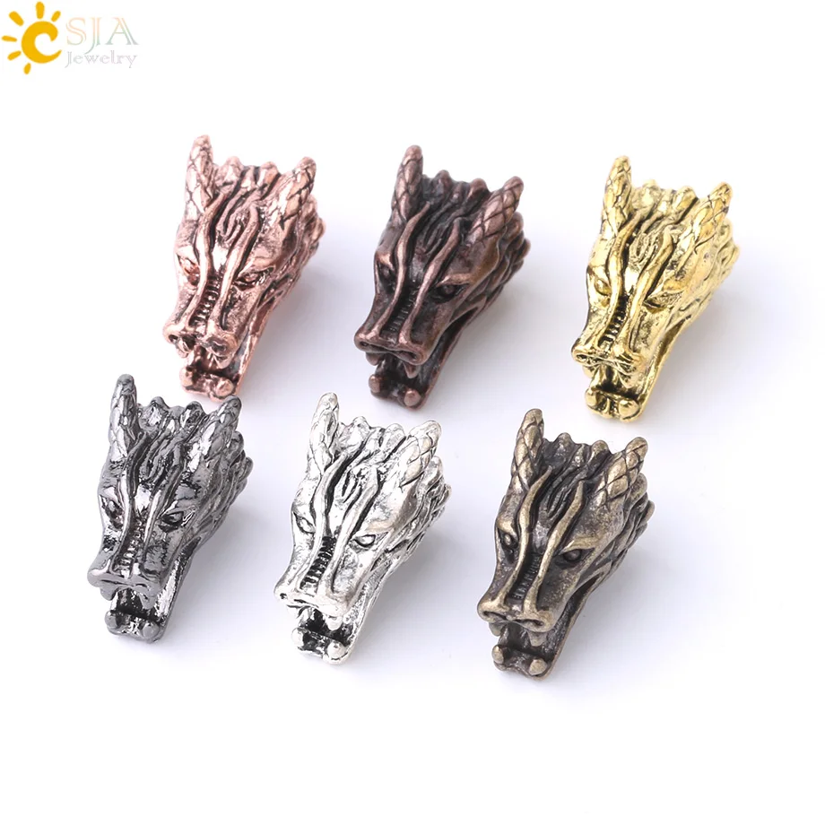 

CSJA Tribe Totem Animal Head Beads Antique Dragon 10PC Alloy Findings for Bracelet Making Men Jewelry Accessories Wholesale S403