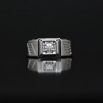 

LASAMERO Rings for Men 0.181CT Round Cut Natural Diamond Ring 18k White Gold Engagement Wedding Ring