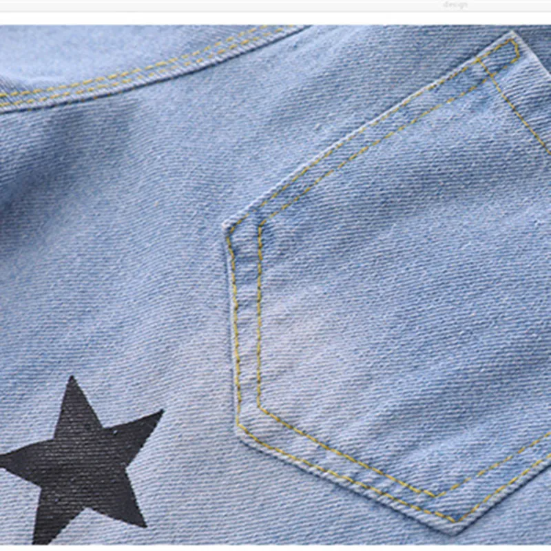 DFXD 2018 Spring Autumn New Arrival Teen Girls Star Print Straight Light Blue Ripped Jeans Pants Children Cotton Pants 3-14Years