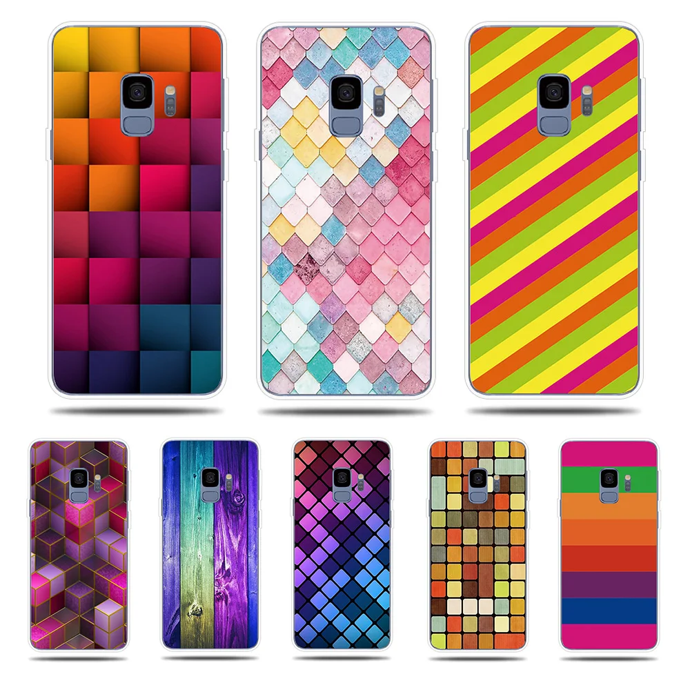 Colored Squares Silicone Phone Case For Samsung Galaxy S5 S6 S7 Edge S8 S9 S10 Plus S10e Soft Cover Note 8 9 |