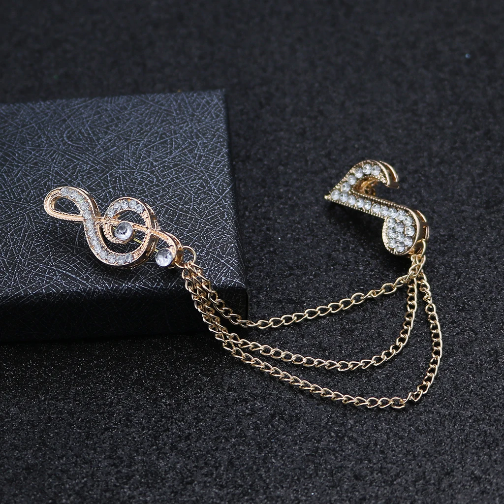 

Music Note Chain Brooch Pin Button Shirt Neck Collar Tips with Layers Tassel Chain Blouse Lapel Pin for Women Men