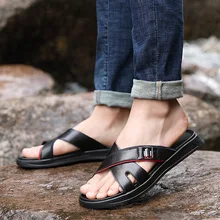 Сандалии из натуральной кожи, Мужская Летняя обувь, пляжные сандалии, мужская повседневная Летняя обувь, черная обувь из коровьей кожи, тапочки KA1322