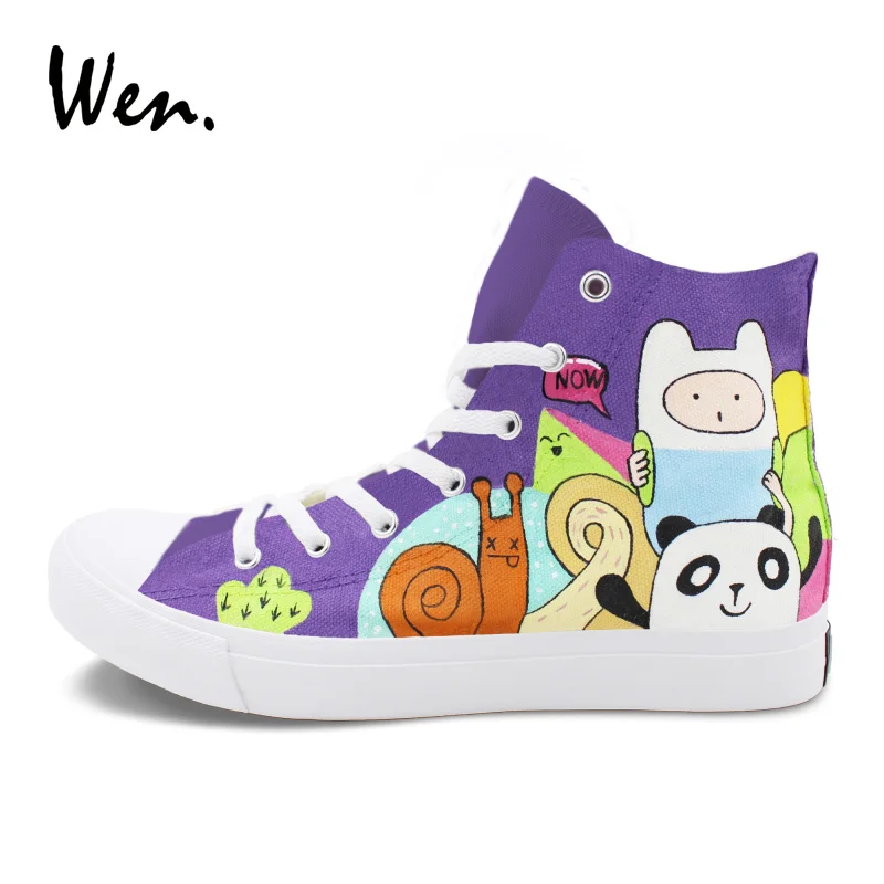 Wen Men Women Sneaker High Top Shoes Design Adventure Time Hand Painted Canvas Shoes Graffiti Painting Lace Up Plimsolls Flat