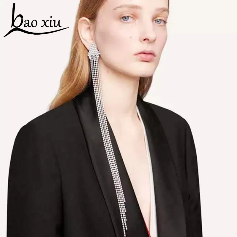 

New Luxury Long Tassel Crystal Silver Drop earrings bling stones simple Dangle cube Rhinestone jewelry Women earrings Brincos
