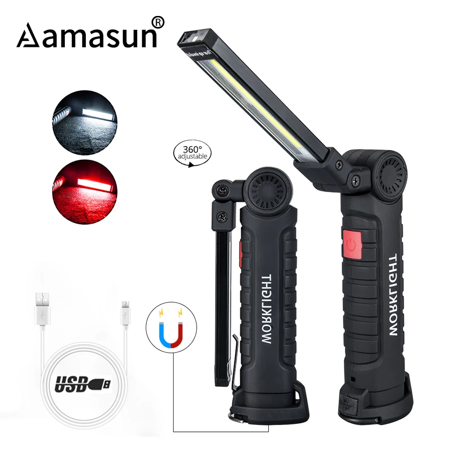 Magnetic LED Flashlight Hook Lamp USB Rechargeable Foldable COB Torch Work Light 5 Mode Camping Tent Lantern | Лампы и освещение