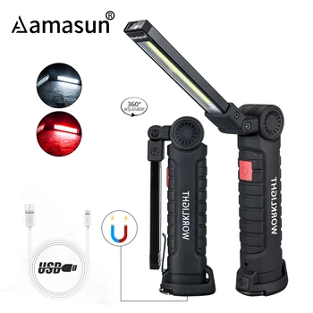 

Magnetic LED Flashlight Hook Lamp USB Rechargeable Foldable COB Flashlight Torch Work Light 5 Mode Camping Tent Lamp Lantern