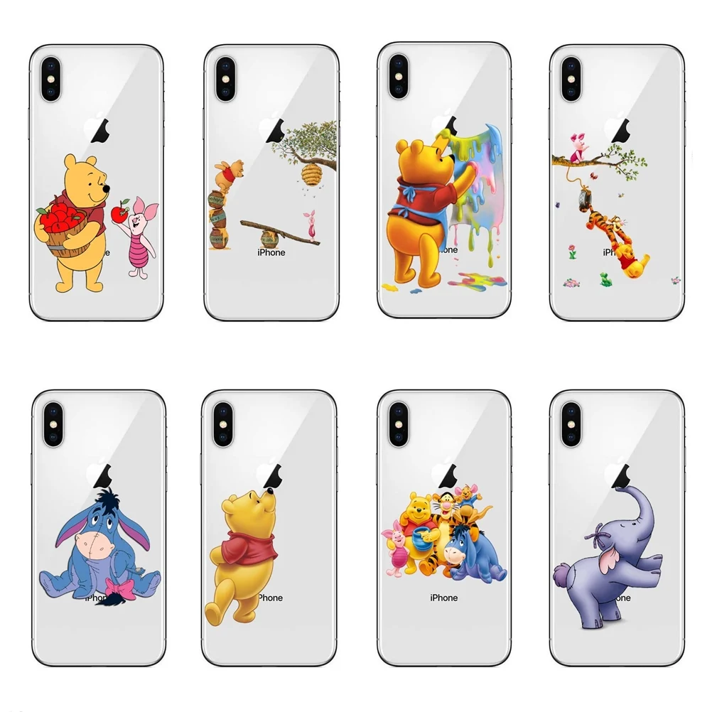 

Newest Winnie Pooh Cartoon Naughty Lovely Eeyore Soft TPU transparent Phone Case For iPhone X 10 5S SE 6 6SPlus 7 7Plus 8 8Plus