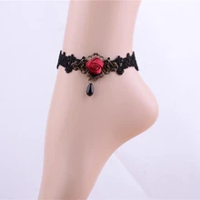 Black vintage flower crystal lace women’s anklets