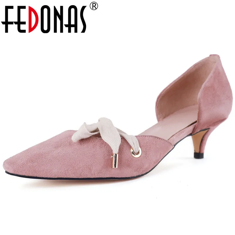 

FEDONAS Concise Pumps Women Casual Shoes Suede Leather Fashion Pumps Cross-Tied Shoes Thin Heels Spring Summer Baisc Shoes Woman