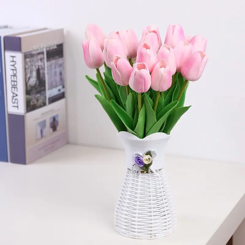 10 шт. красивые реальные цветы латексные тюльпаны искусственный букет поддельные цветы Свадебный букет декоративные цветы для свадьбы - Цвет: Light Pink