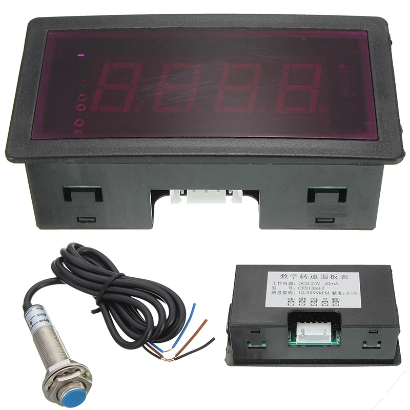 

Red 4 Digital LED Tachometer RPM Speed Meter 10-9999RPM + Magnet NPN Hall Proximity Switch Sensor 5 Wires Mayitr