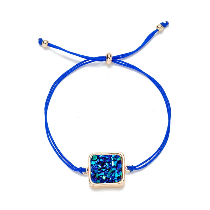

6 Colors Boho Geometric Square Druzy Charm Bracelet Women Simple Black String Rope Braclet Femme Stone Jewelry