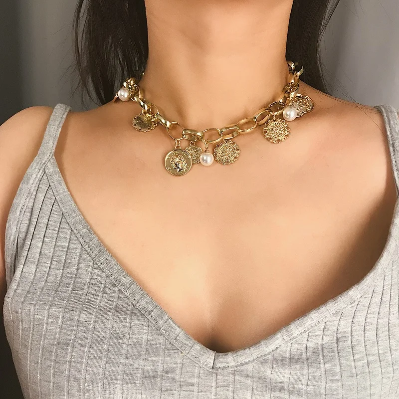 

Find Me 2019 new Fashion Long tassels collar Choker Necklace Pendant Vintage Boho portrait coin statement Necklace Women Jewelry