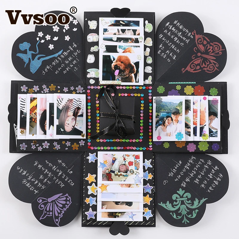 

Vvsoo New Explosion Surprise Box Scrapbook DIY Photo Album with Kit Birthday Anniversary Valentine Wedding Gift Party Favor