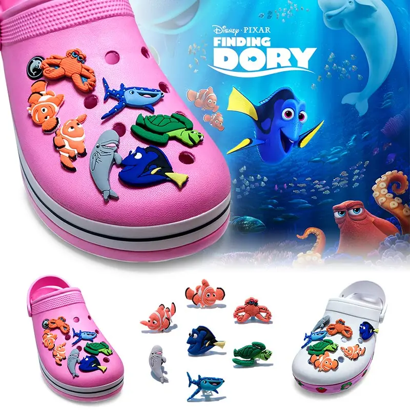 

Free Shipping 6-16PCS Lovely Fish PVC Shoe Charms Shoe Buckle Accessories for Decoration For Bracelet with hole Kids Gifts