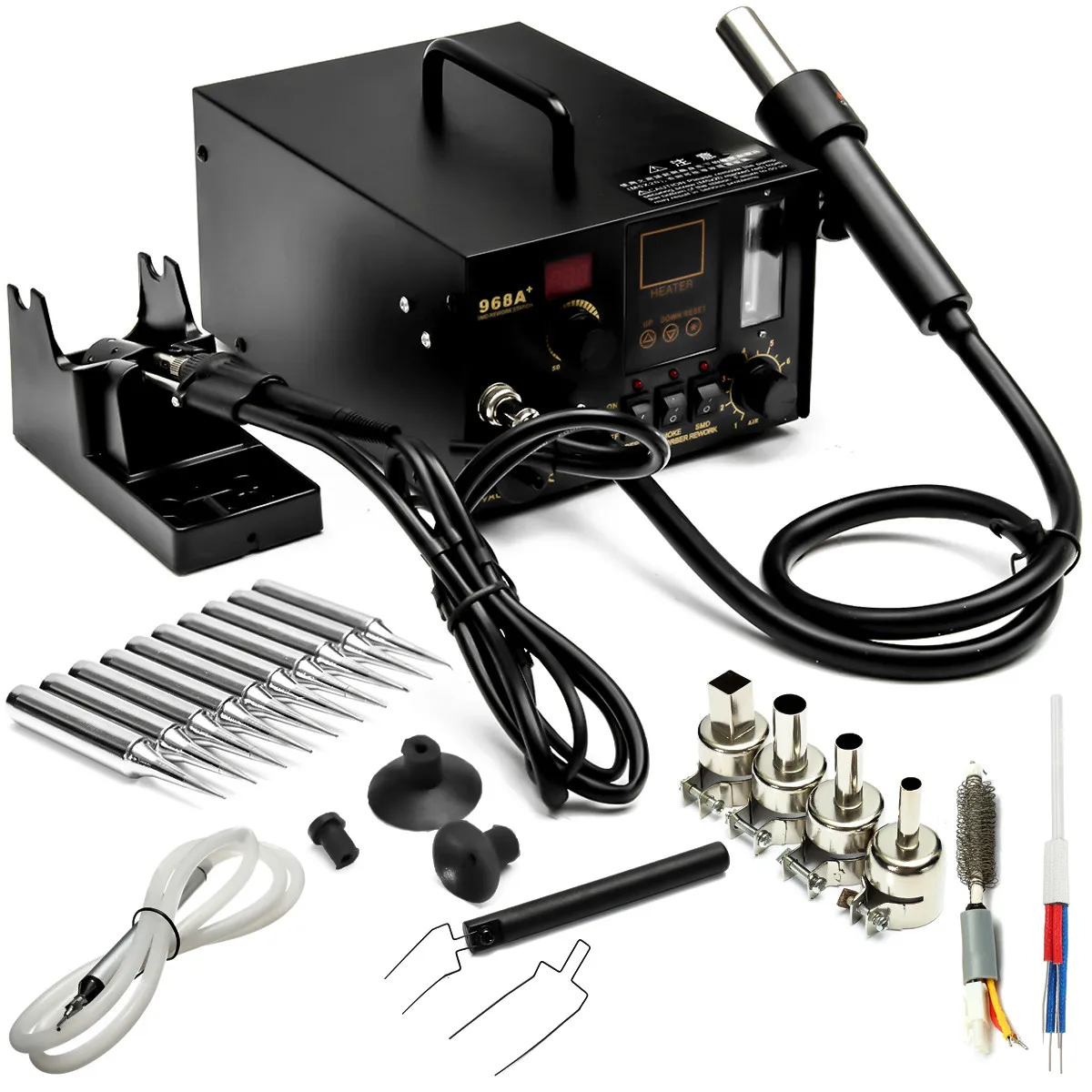 

4 in 1 550W Rework Station Hot Air +Solder Iron LED Digital Solder Iron Desoldering Station Rework Solder Station 968A+