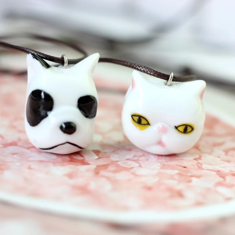 

Pet Cats and Dogs cute cartoon ceramic necklace pendant gift #N053