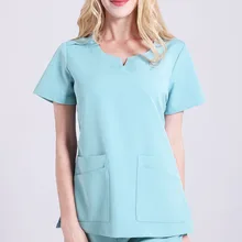 Для женщин форма медсестры, медицинская наборы скрабов одноцветное цвет короткий рукав рабочая одежда для больниц стоматолог доктор медсестра Out-костюмы униформы