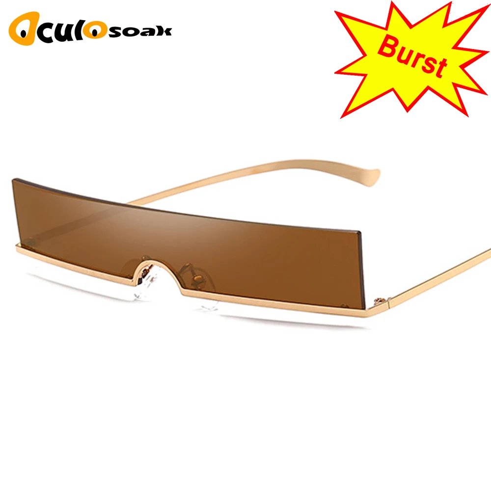 One-piece sunglasses women rimless red blue rectangular sun glasses for men vintage retro uv400 metal gafas de sol