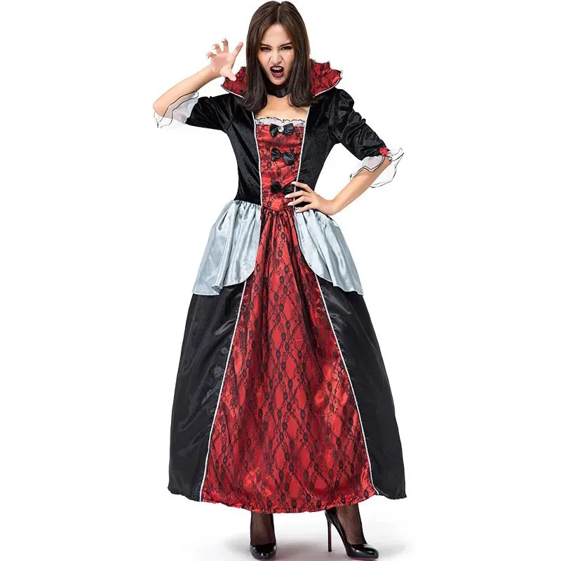 

Adult Women Halloween Gothic Vampire Lord Versailles Noble Queen Costume Stand Collar Gown Robe Dress Cosplay Outfit For Ladies