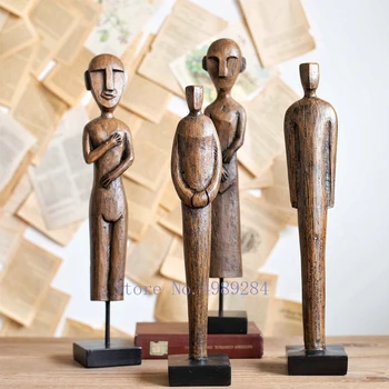 

Retro Hand carved Wood carving Portrait decoration Home living room desktop Decorative accessories miniature figurines rustic