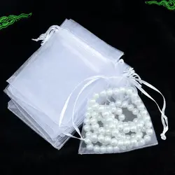 Бесплатная доставка 200 шт. белый Цвет органза сумки 5x7 см мини свадебный подарок мешок серьги упаковки мешки