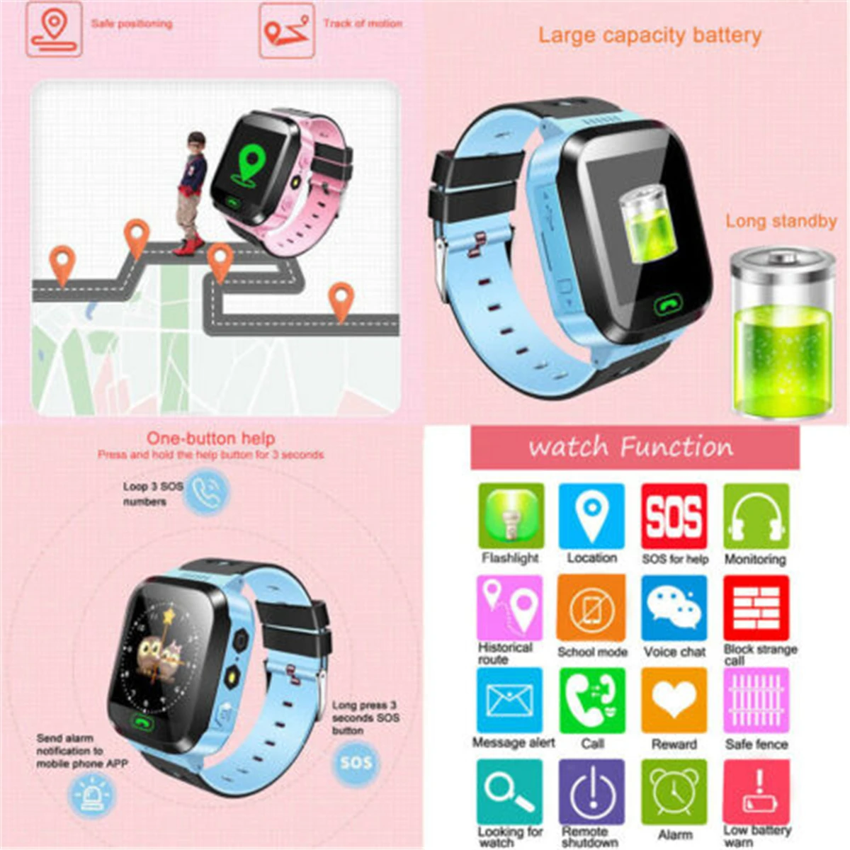  Children Kids Smart Watch LBS Positioning Tracker Not GPS SOS Call Safe Anti-lost Monitor Touch Scr - 33001567420