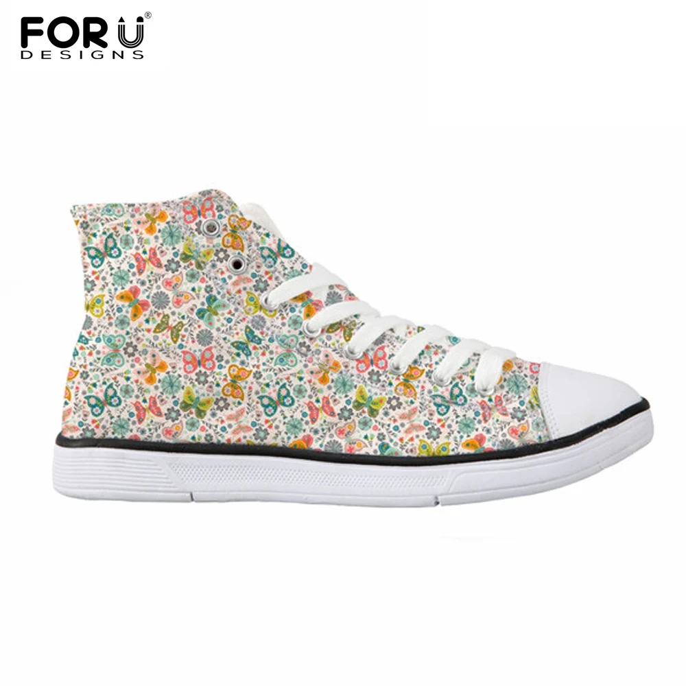 

FORUDESIGNS Vivid 3D Butterfly Pattern Women Shoes High Top Lace-up Vulcanize Shoes Women's Sneakers Canvas Casual Ladies Shoes