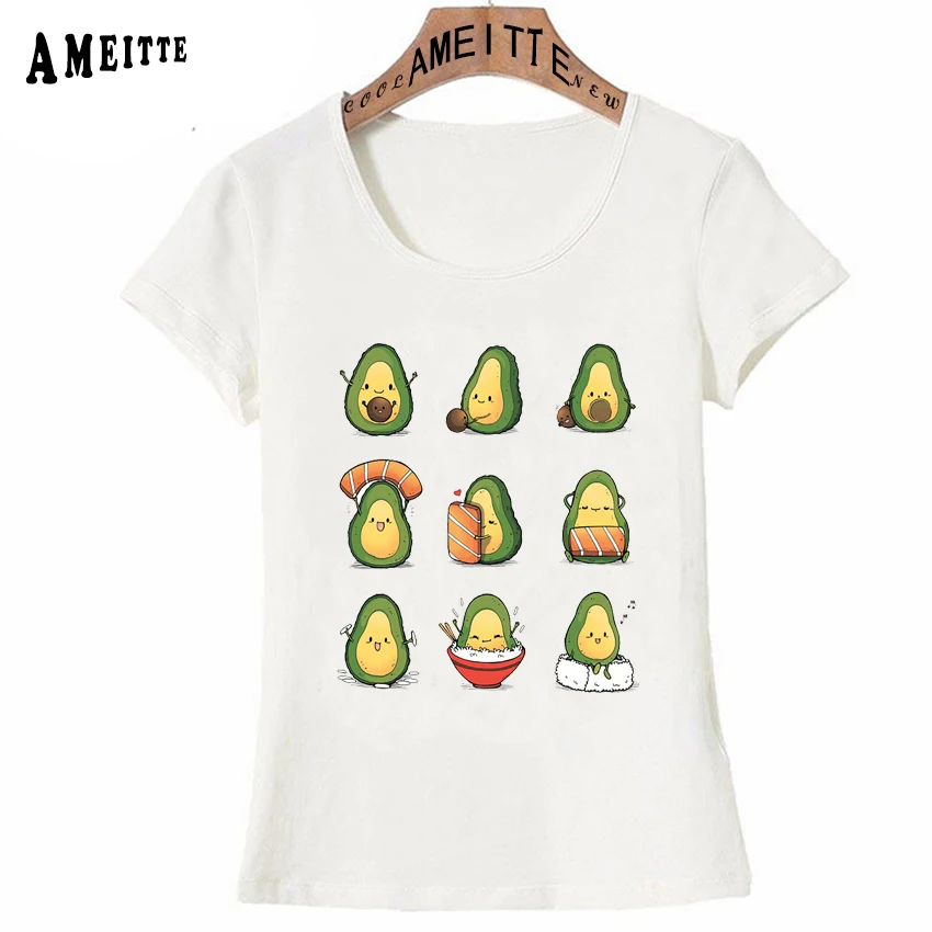 

New Summer Women t-shirt Avocado Fruit Cartoon Art T-Shirt Avocado's Life Print Tops Female Casual Tees Cute Girl T Shirts