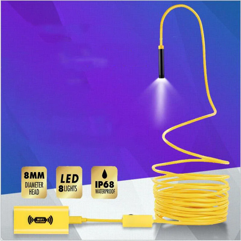 

Wifi endoscope 1200P 8mm 8 LED ultra high definition waterproof hard line detection endoscope for mobile phones