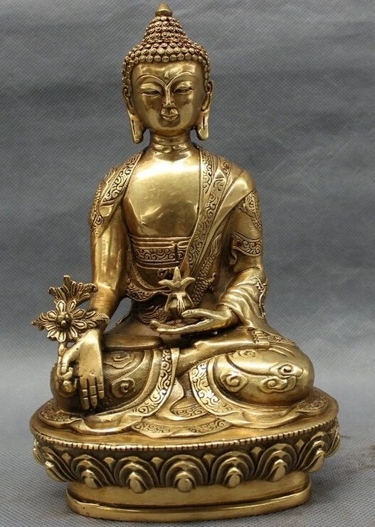 

654++8" Tibet Brass Buddhist Dragon Head Shakyamuni Sakyamuni Medicine Buddha Statue