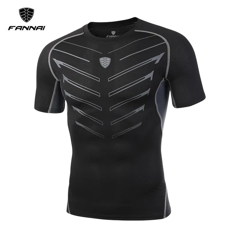 FANNAI Short Sleeves Fitness T Shirt Summer Outdoor Sport Close Fitting Clothes Breathable Quick 