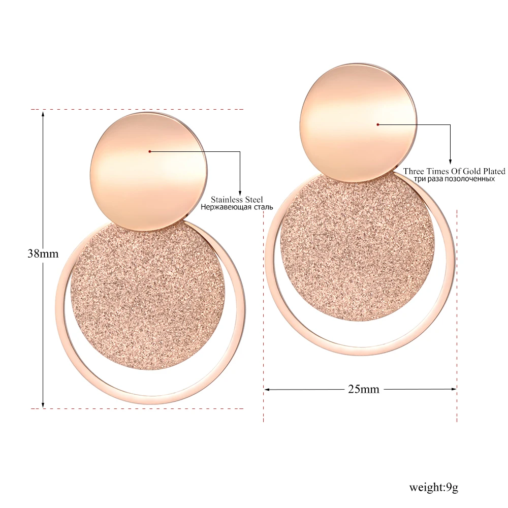 Jeeango ювелирные изделия из нержавеющей стали розовое золото цвет матовый лист круг изогнутые серьги-гвоздики диски для женщин Рождественский подарок JE18446