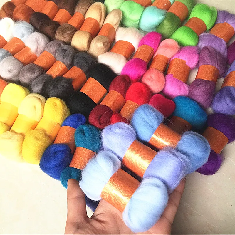 

50colors/lot Wool Fibre Needle Felting+Wool Felt Needles Starter Kits Mat Tools for DIY Fun Doll Needlework Raw Hand Spinning