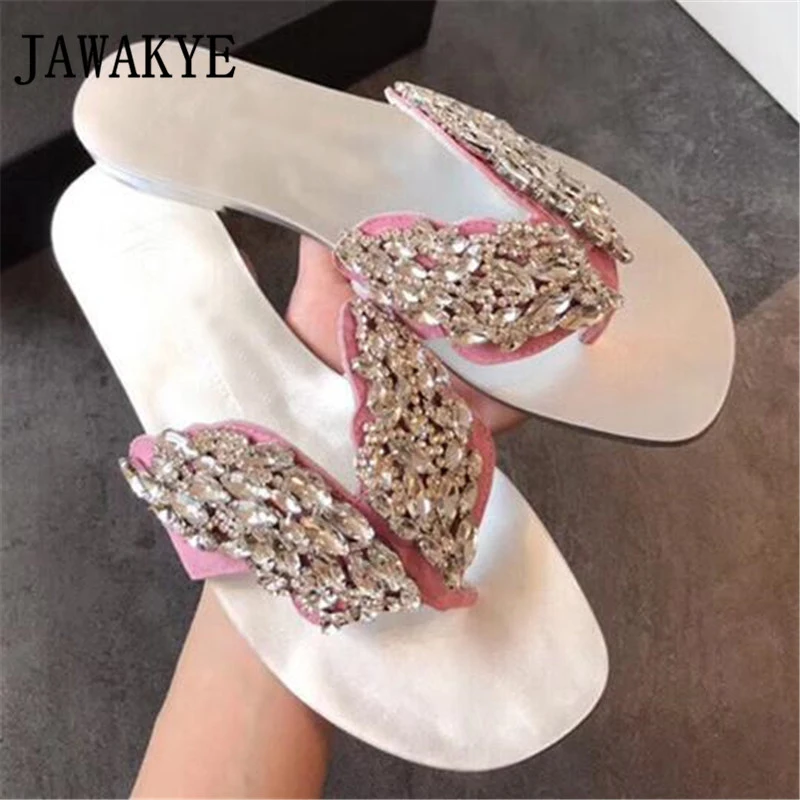 

Fashion silver Rhinestone leaf wings slippers women leather flat heel woman shoes summer crystal flip flops women beach shoes