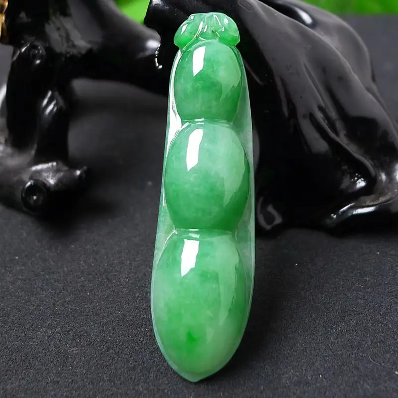 TJP Myanmar Fine jewelry Green beans jade pendant hand-carved Jewelry Size 58*15.2*7.2mm