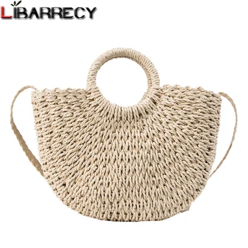 

2019 Half Round Straw Bags for Women Summer Beach Rattan Bag Handmade Woven Half Moon Crossbody Handbags Bohemia Luxury Handbags