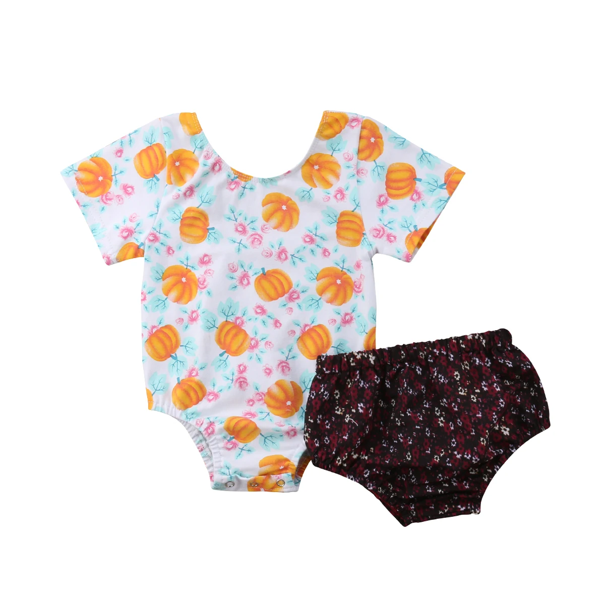 

Halloween Infant Toddler Baby Girl Clothes Backless Romper +Floral Shorts Pants Outfits